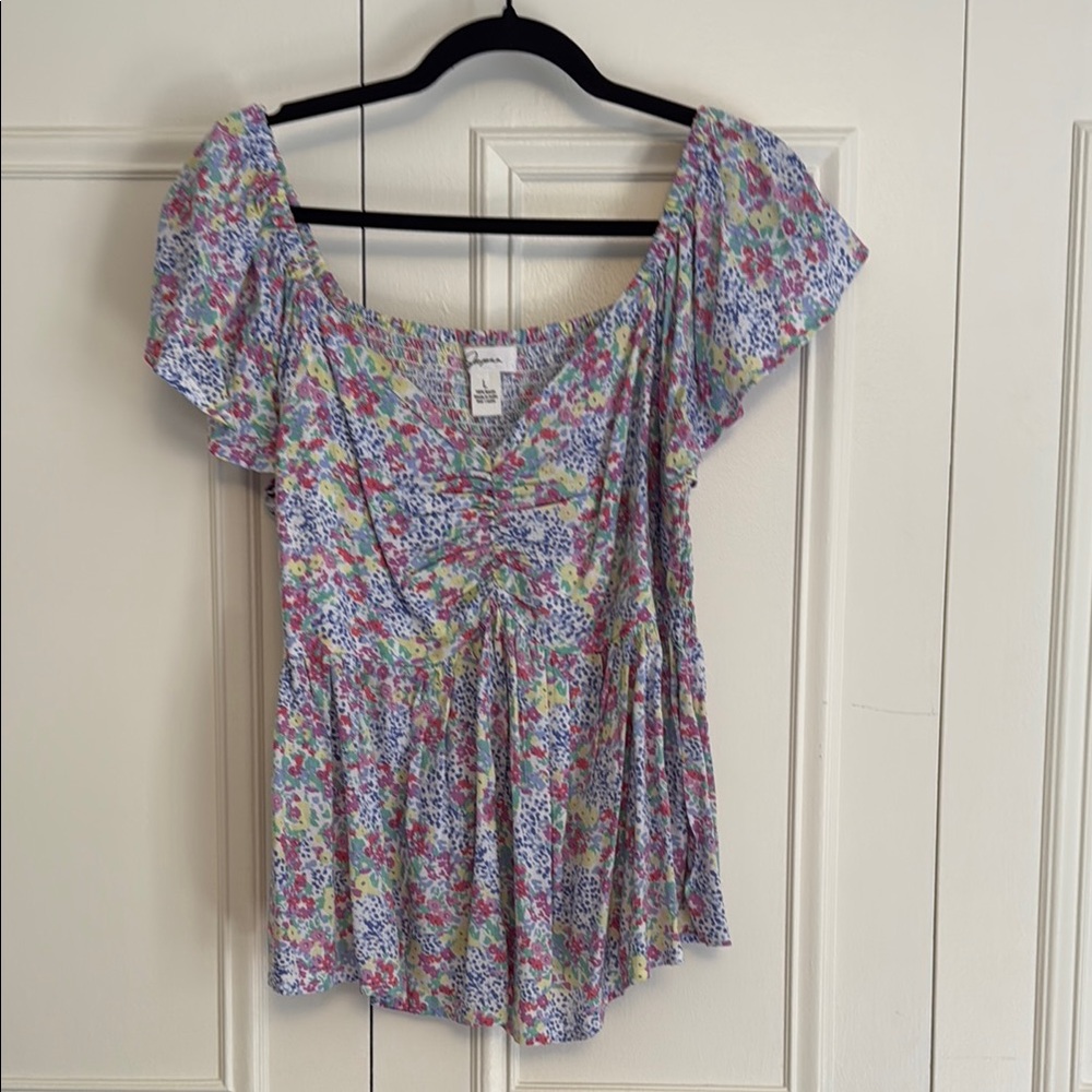 Japna Ruffled Flutter Sleeve Blouse in Purple and Blue